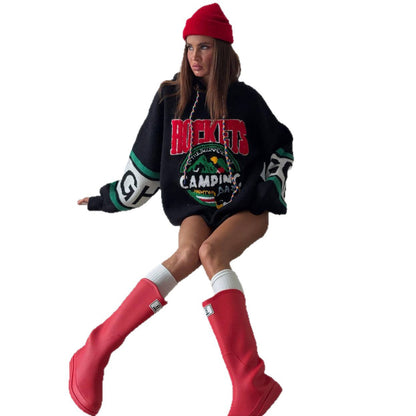 Damen Oversized Pullover Grafikdruck Eveloria