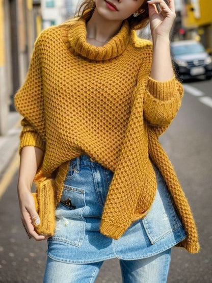 Damen Strickpullover Hohler Kragen Strukturiert Grau