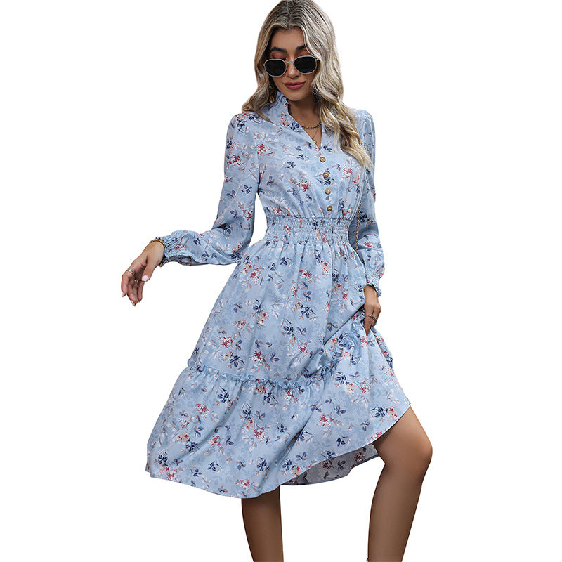 Damen Maxikleid Florale Rüschen Feine Details