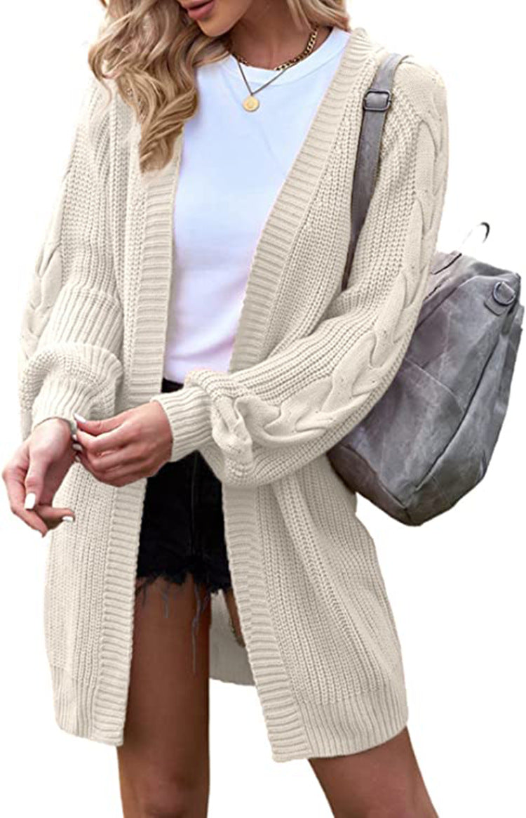 Damen Strickjacke Zopfmuster Lässiger Schnitt Eveloria