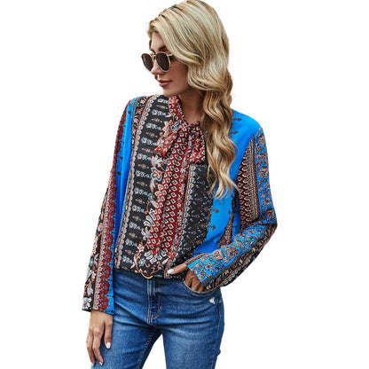 Damen Bluse Rüschendetails Kontrastmuster Eveloria