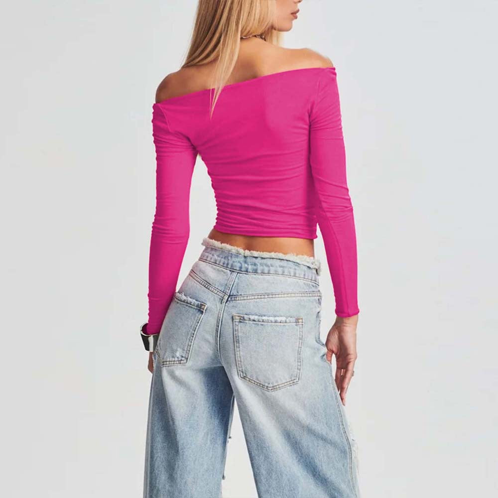 Damen Crop- Asymmetrischer Ausschnitt Figurbetont