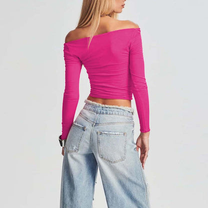 Damen Crop- Asymmetrischer Ausschnitt Figurbetont