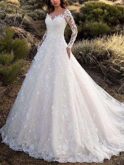 Damen Abendkleid Spitze V-Ausschnitt Langärmlig Eveloria