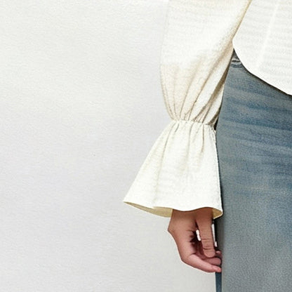 Damen Oberteil Puffärmel Raffinierter Knoten Detail Bluse