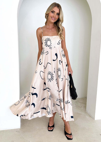 Damen Maxikleid Luftiger Schnitt Grafische Muster