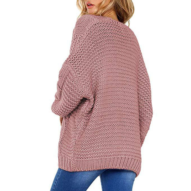Damen Grobstrick-Cardigan Zopfmuster Weit Schnitt Eveloria