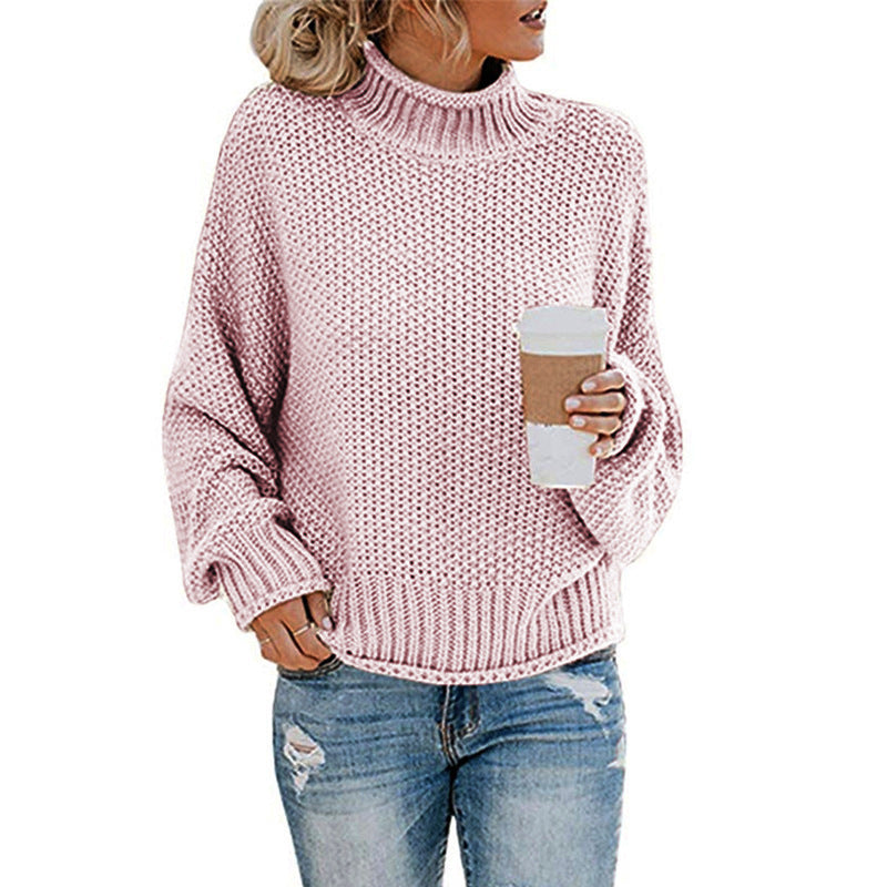 Eveloria Damen Grobstrickpullover Hoher Kragen Lässiger Schnitt