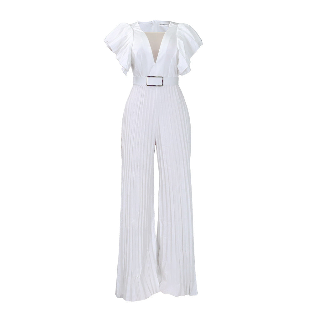 Damen Jumpsuit Rüschen Plissee Eveloria