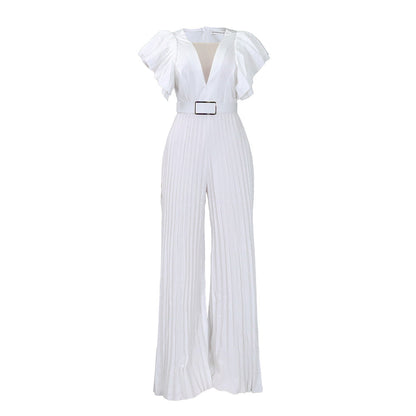 Damen Jumpsuit Rüschen Plissee Eveloria