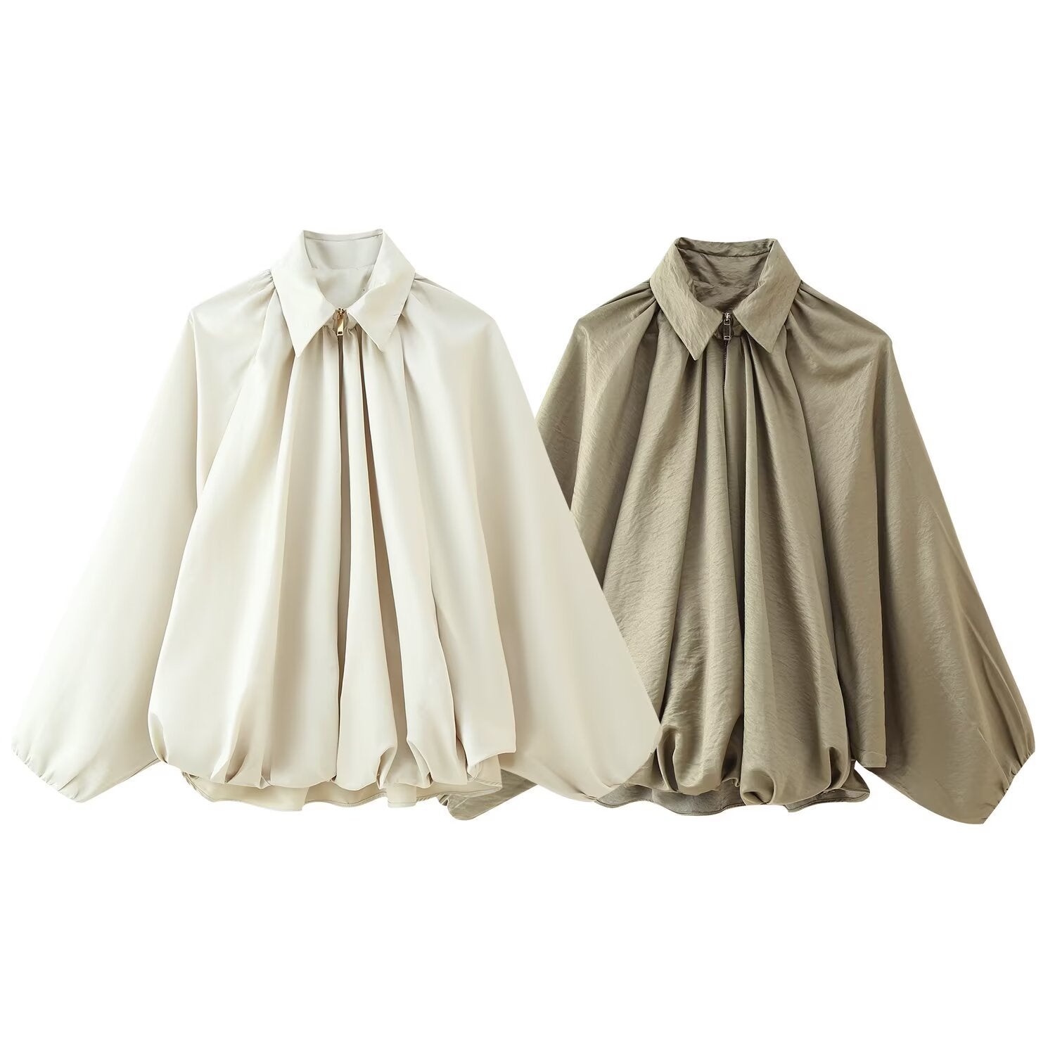 Damen Bluse Falten Ärmel Voluminös Eveloria - Eveloria
