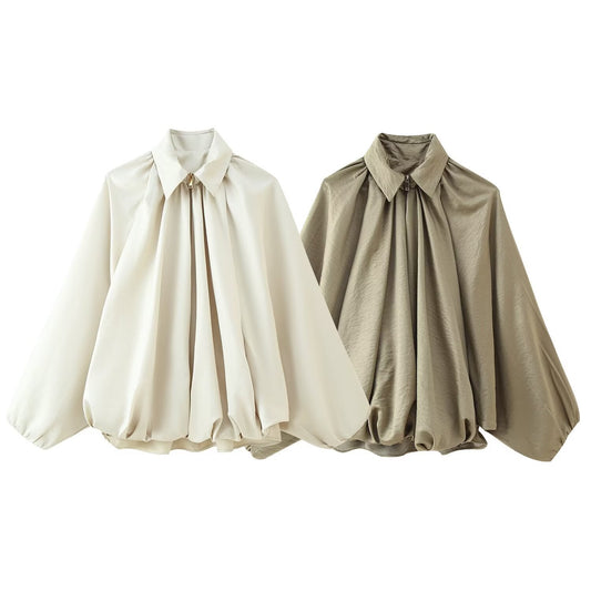 Damen Bluse Falten Ärmel Voluminös Eveloria - Eveloria