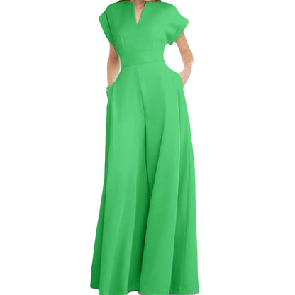 Damen Jumpsuit Elegantes Design Kurzärmelig Tiefes Dekolleté