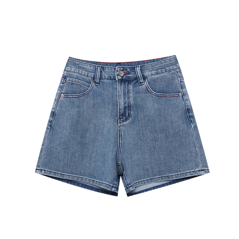 Damen Jeansshorts Hochbund Moderner Schnitt Blau Eveloria