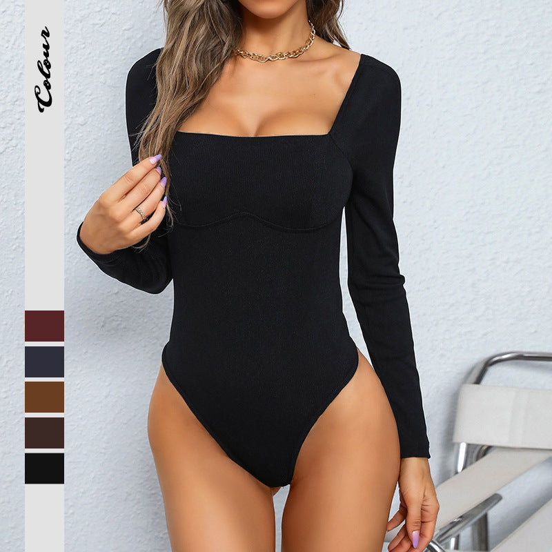 Damen Langarmshirt Figurbetont Quadratischer Ausschnitt Eveloria - Eveloria