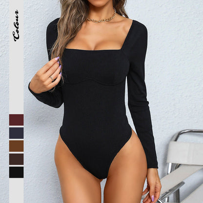 Damen Langarmshirt Figurbetont Quadratischer Ausschnitt Eveloria - Eveloria