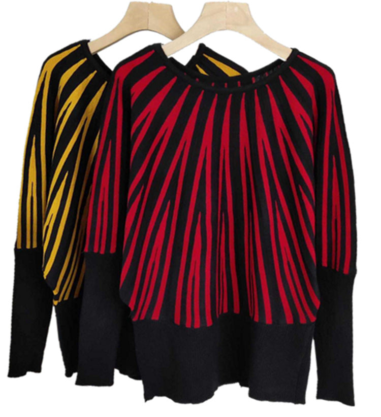 Damen Strickpullover Asymmetrisches Linienmuster Eveloria
