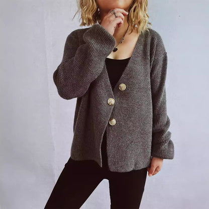 Damen Strickjacke Großknöpfe Strukturiert Beige