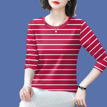 Damen Langarmshirt Gestreift Baumwolle -Weiß