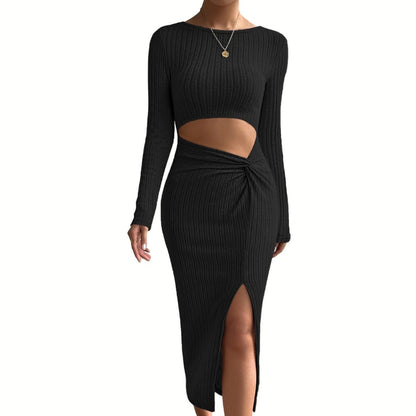 Eveloria Damen Midi-Kleid Cut-Out-Details Wickel-Design Elegantes