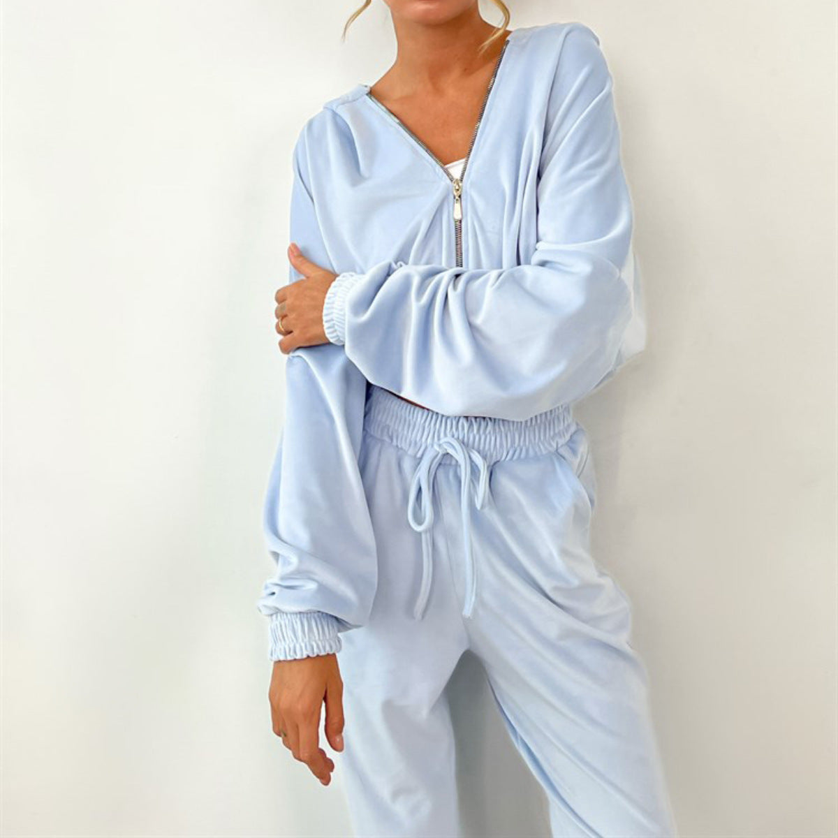 Damen Velours-Jogginganzug Kapuze Kordelzug Eveloria