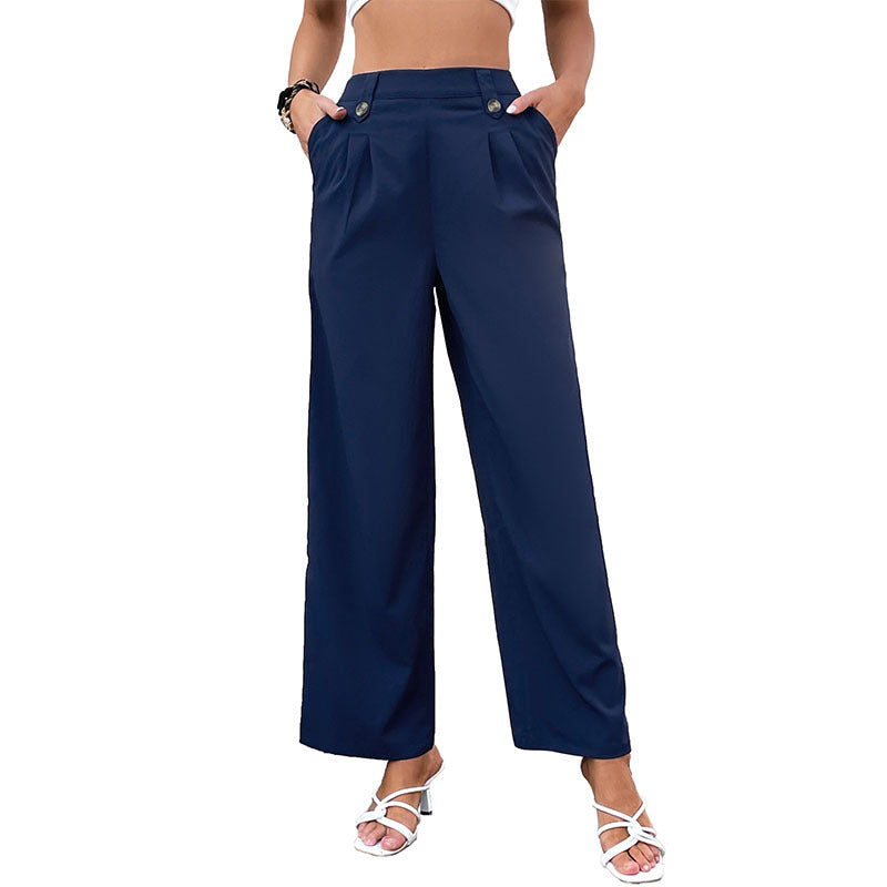 Damenweite Hose Hohe Taille Knopfdetails Eveloria