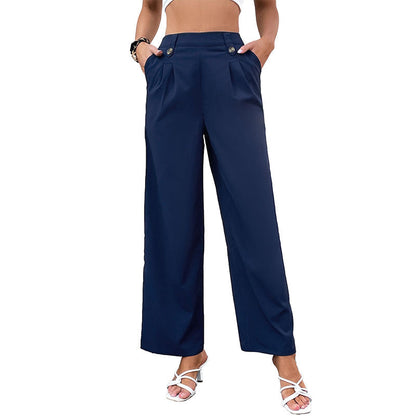 Damenweite Hose Hohe Taille Knopfdetails Eveloria