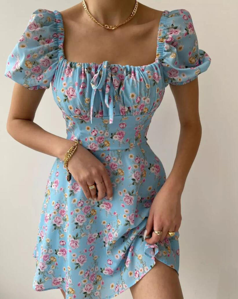 Damen Minikleid Rüschendetails Floralmuster Eveloria