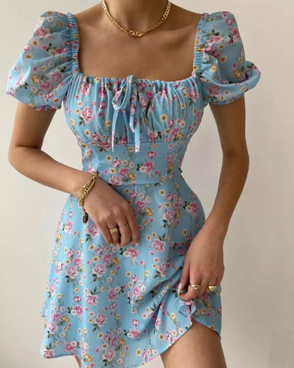 Damen Minikleid Rüschendetails Floralmuster Eveloria