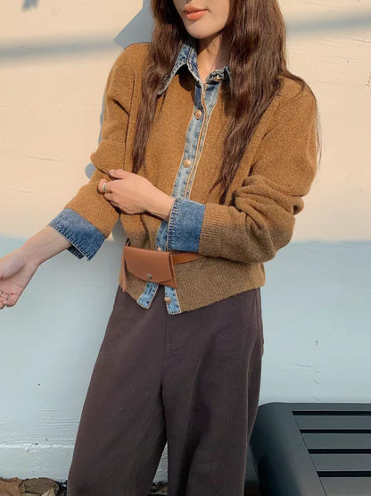 Damen Strickjacke mit Kragen und Knöpfen