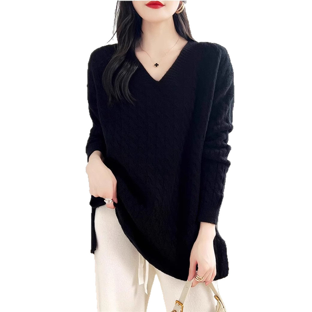 Damen Grobstrickpullover V-Ausschnitt Strukturierter Look Eveloria
