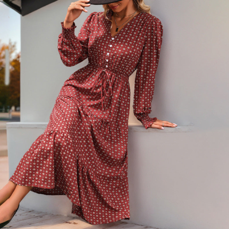 Damen Maxikleid Dekorativer Knopf RüschenDetails Eveloria