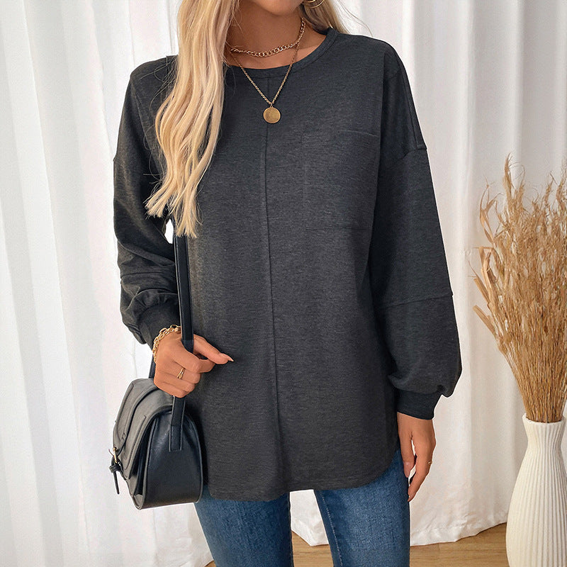 Damen Langarmshirt Rundhals Baumwolle Beige