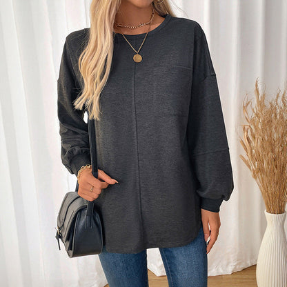 Damen Langarmshirt Rundhals Baumwolle Beige