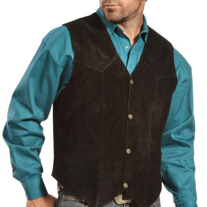 Herren Lederweste Wildleder Rustikal Mit Taschen Braun