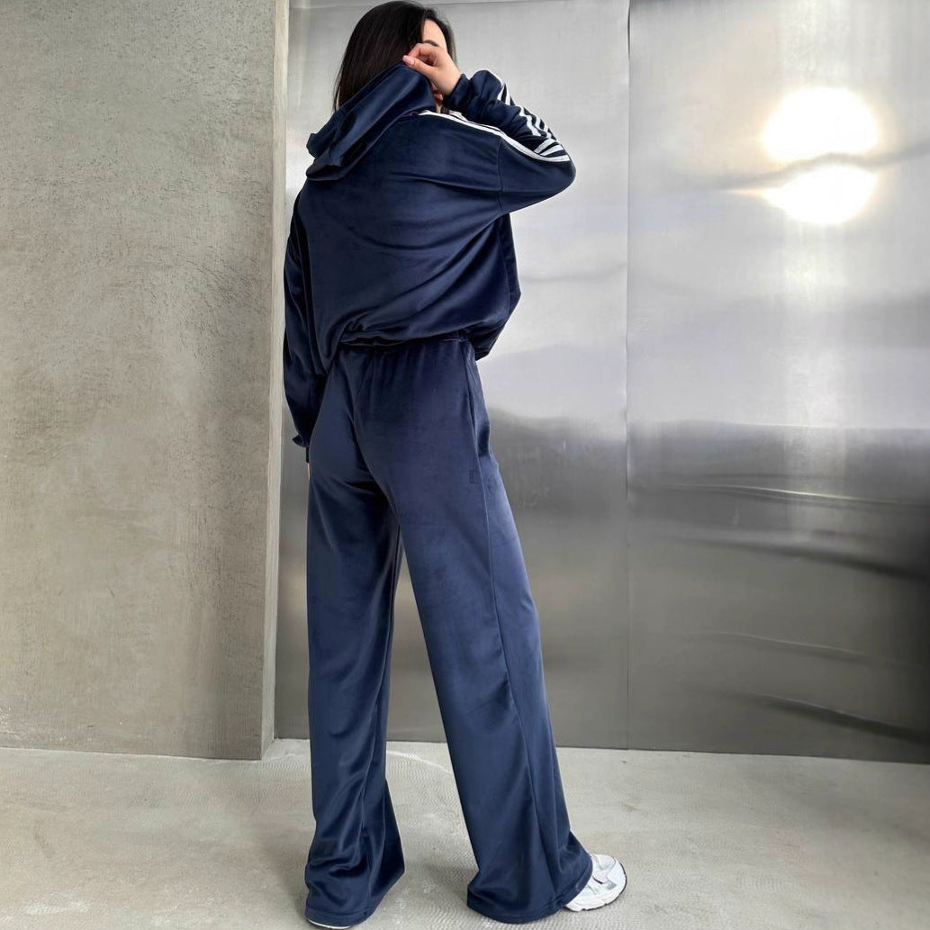 Damen Velvet-Hoodie-Set mit weiter Hose