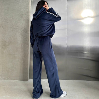 Damen Velvet-Hoodie-Set mit weiter Hose