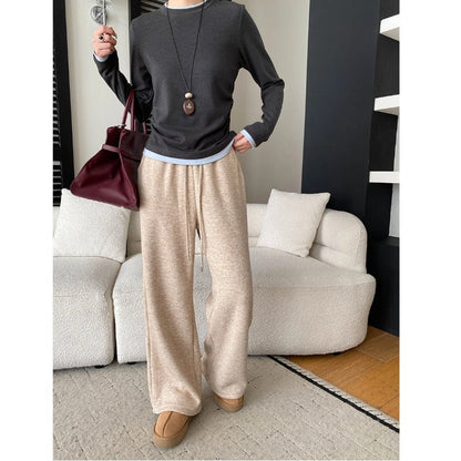 Damen Sweatpants Elastischer Bund Weites Bein Bequem Eveloria