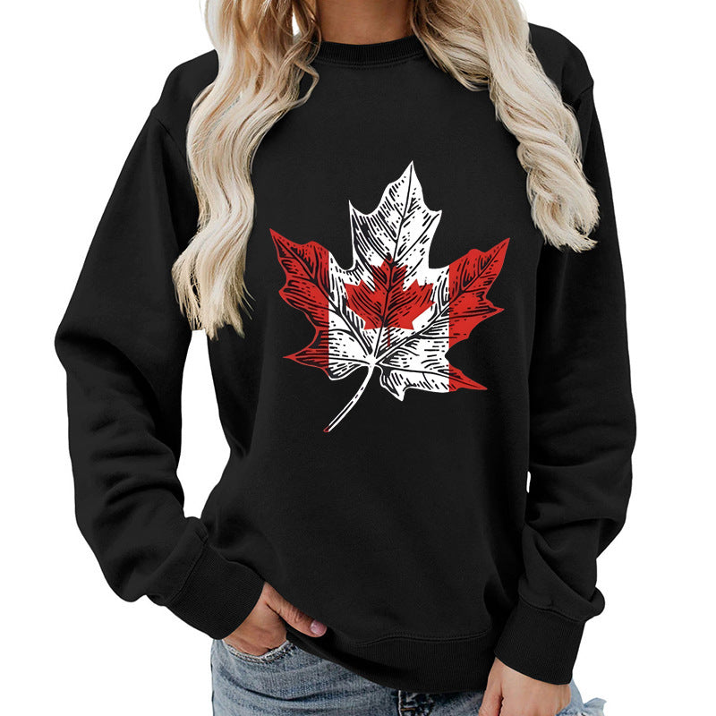 Damen Sweatshirt Ahornblatt-Motiv Gemütlich Grün Eveloria