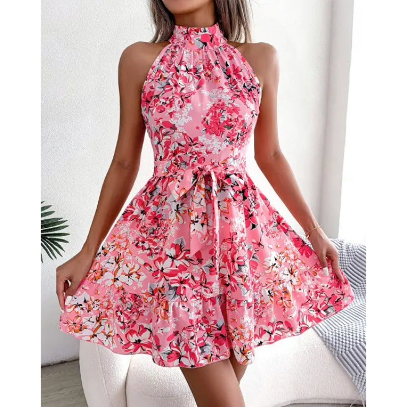 Damen Halterkleid Floralmuster Voluminöser Rock Eveloria