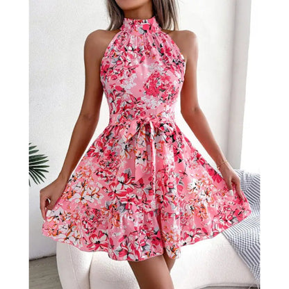 Damen Halterkleid Floralmuster Voluminöser Rock Eveloria