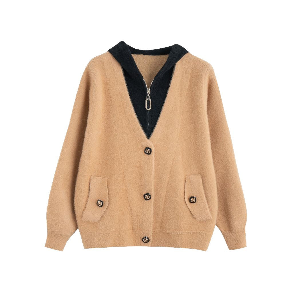Damen Strickjacke Kuschelig mit Knöpfen Beige