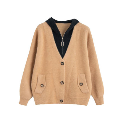 Damen Strickjacke Kuschelig mit Knöpfen Beige