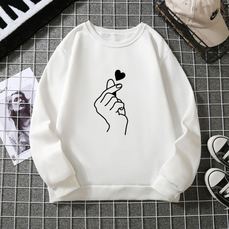 Damen Sweatshirt Kreatives Handzeichen-Motiv Weiches Innenfutter Grau