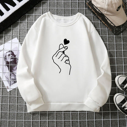 Damen Sweatshirt Kreatives Handzeichen-Motiv Weiches Innenfutter Grau