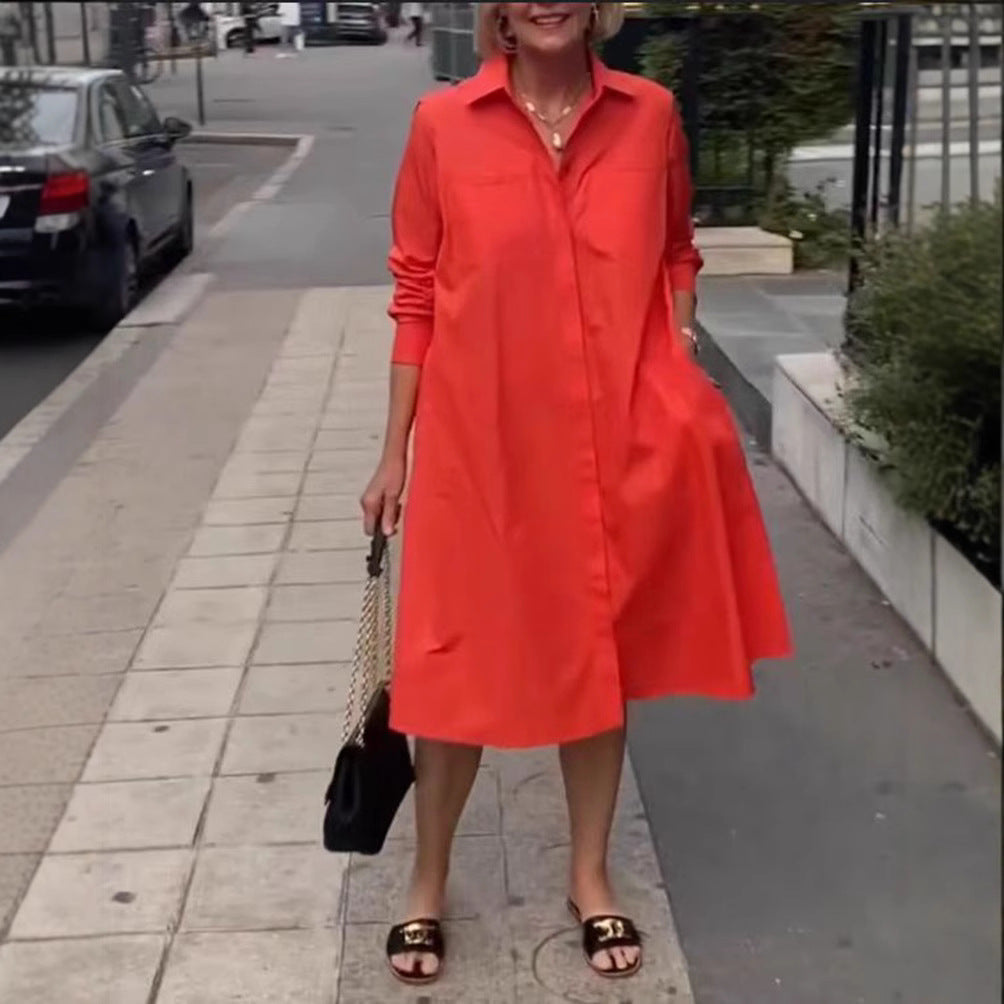 Damen A-Linie Hemdkleid mit Taschen Lässig Eveloria