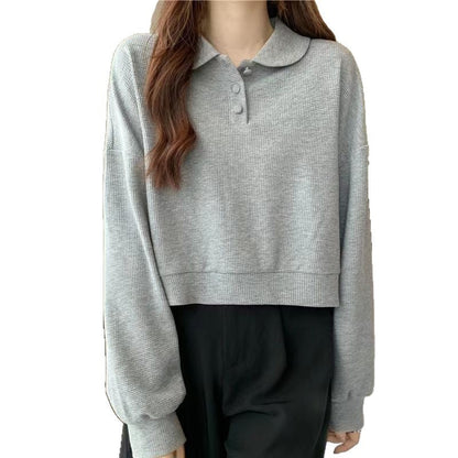 Damen Poloshirt Pullover mit Knöpfen Dunkelblau Eveloria