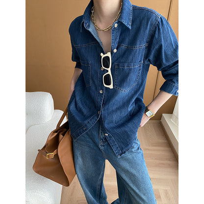 Damen Jeanshemd Lässiger Schnitt Blau - Eveloria
