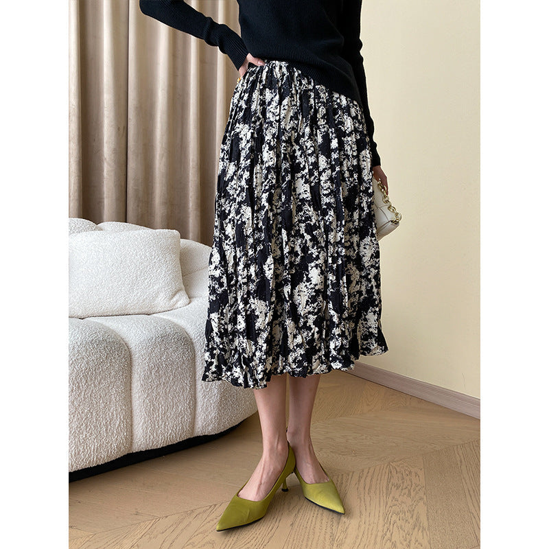 Damen Midirock Floralmuster Faltenwurf Eveloria