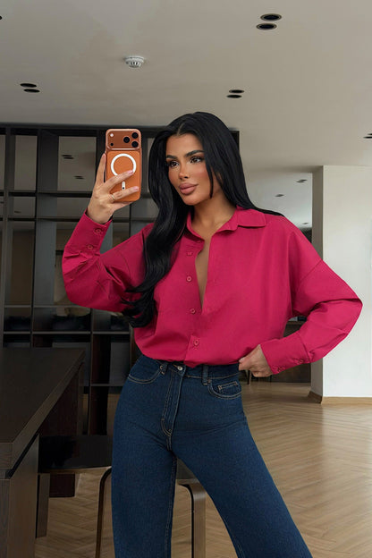 Damen Bluse Oversized Knopfdesign Eveloria